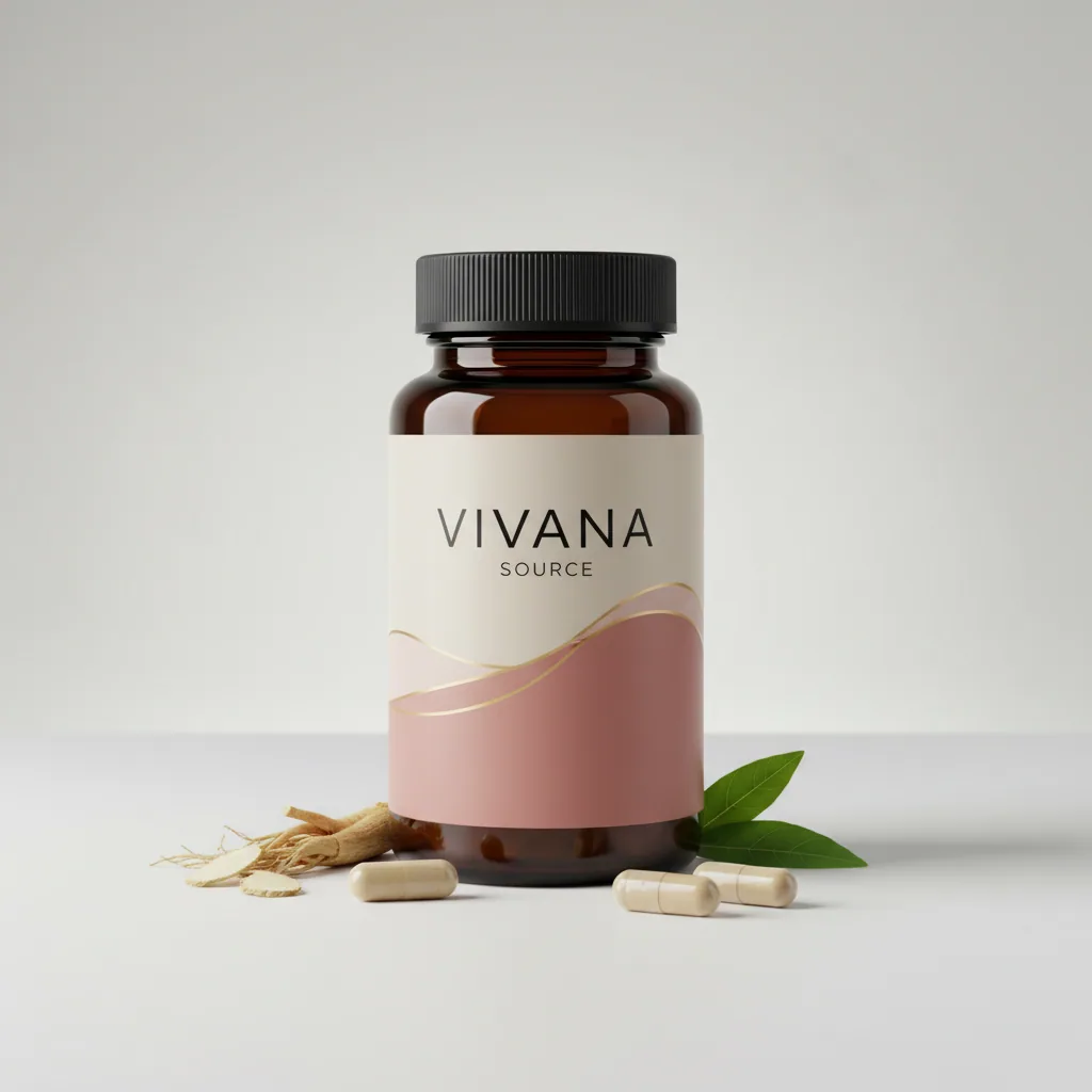 Vivana Source white supplement bottle with label on a clean background